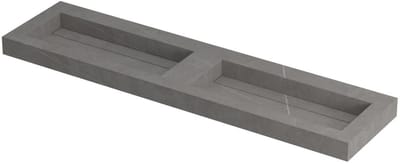 INK Pitch Wastafel Keramische Slab Bak Dubbel met Drain en Front en Side Skirts Zonder Kraangaten - 1800x450x90 mm - Armani Grey Mat