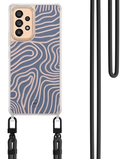 Hoesje met koord geschikt voor Samsung Galaxy A52 5G - Flowing lines - Inclusief Zwart koord - Crossbody beschermhoes - Transparant, Paars - Mooie Telefoonhoesjes