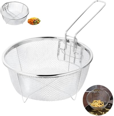 Pannenmand - Opvouwbare Frituurmand - Ronde Frituurmand - Frituurmand Met Handvat - Inklapbare Handgreep - Mand Voor Frituurpan - Roestvrijstaal - Keuken Kookzeef Voor Frites Kippenpoten Uienringen Garnalen