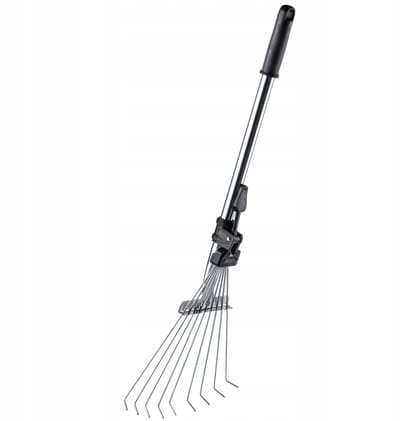 KADAX Hark voor bladeren en gras, instelbare draadhark, hark met brede kop, grashark van metaal, bladbezem met lange steel, tuinhark, bladhark, rekenborstel (9 tanden)