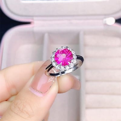 POMOiii Nieuwe Temperament Bloem Roze Vorm Eenvoudige Ringen Voor Vrouwen Zirkoon Verlovingsfeest Fijne Sieraden Gift roze