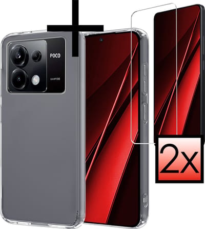 Hoesje - Met 2x Screenprotector - Geschikt voor Xiaomi Poco X6 5G - Sterk & Shockproof - Back Cover - Siliconen Case - Telefoon Hoes - Transparant