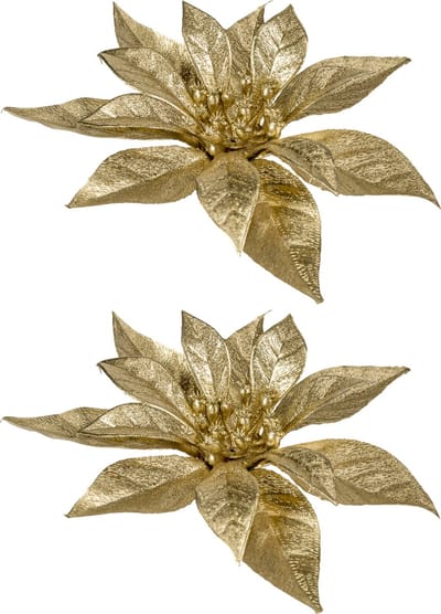 Cosy & Trendy Kerstboomversiering Bloem - 2x - 15 cm - goud - op clip - ornament - kerst - kerstster
