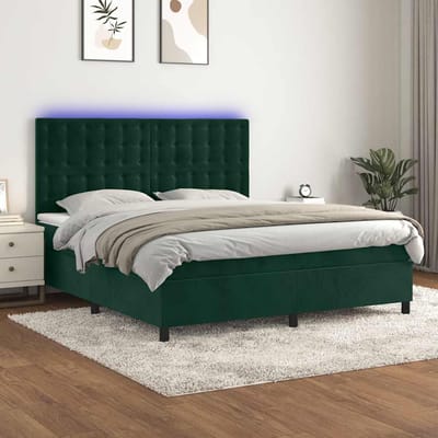 vidaXL - Boxspring - met - matras - en - LED - fluweel - donkergroen - 160x200 - cm