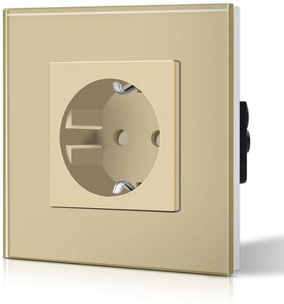 Schuko Wandcontactdoos - Enkele Wandcontactdoos met Kristalglas Afwerking - 16A 250V - Goud