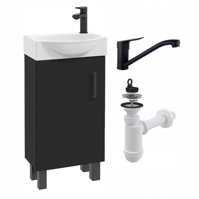 STAMAR - Badkamerkast 40cm met Wastafel + Wastafelkraan - Badkamermeubel - Zwart
