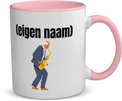 Akyol - man met saxofoon met eigen naam koffiemok - theemok - roze - Muziek - muziek liefhebbers - iemand die houdt van saxofoons - verjaardag - cadeau - kado - 350 ML inhoud