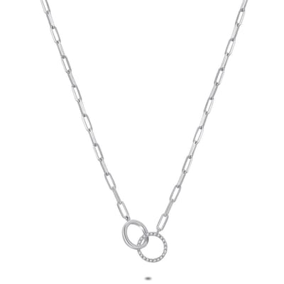 Twice As Nice Halsketting in zilver, 2 cirkels, 1 zirkonia 40cm+5cm