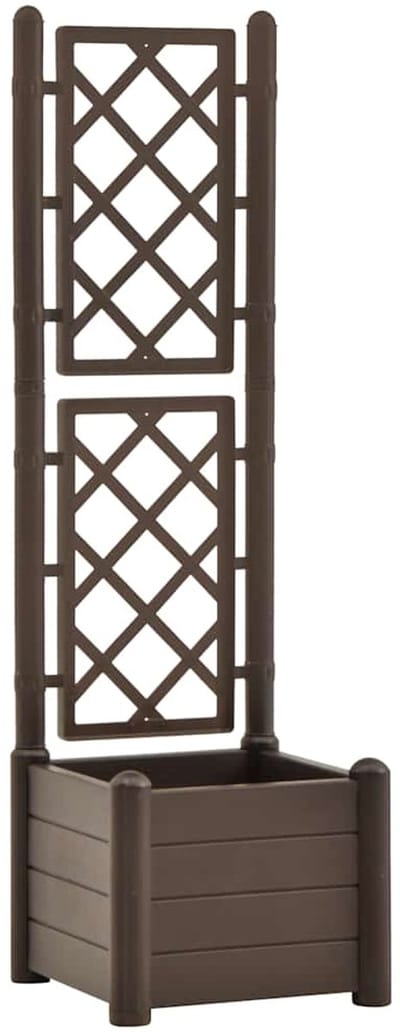 Plantenbak met klimrek - Bloembak - Weerbestendig - Met trellis - Buiten - Plantenrek - 30 Liter - Mokka