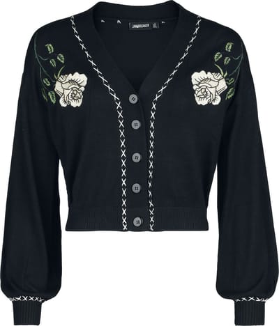 Jawbreaker White Rose Embroidered Oversized Cardigan Cardigan zwart L Viscose -
