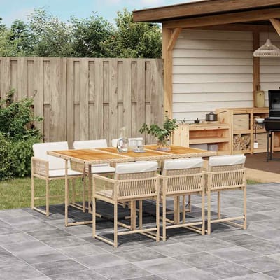 vidaXL - 7-delige - Tuinset - met - kussens - poly - rattan - beige