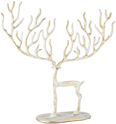 Dekoratief | Deco hert staand m/gewei, wit/goud, metaal, 43x10x36cm | A258187