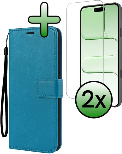 Hoesje Met 2x Screenprotector - Geschikt voor Apple iPhone Air - Luxe Pasjeshouder - Bookcase Portemonee - Flip Case - Kunstleer Book Case - Flipcase Hoes - Book Cover - Walletcase - Portemonneehoes - Turquoise
