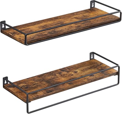 Famanu – Set van 2 wandplanken - wit - zwevende plank - muuropslag - keuken - slaapkamer - woonkamer - vintage bruin-zwart