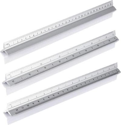"Hofftech Aluminium Driekantige Schaallat: 1:20 - 1:25 - 1:50 - 1:75 - 1:100 - 1:125"