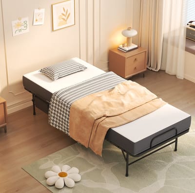 COVREO Opklapbed met traagschuimmatras – 190x78 cm – Inklapbaar metalen gastbed met wielen – voor volwassenen en gasten – Zwart - met matras