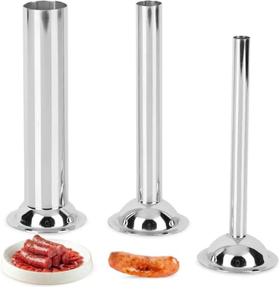 QIN® Worstenvuller - Worstenmaker - Worstmaker - Worstmachine - Worstenvul Machine - 3 Stuks Vulmateriaal - 20x15x6cm - Zilver - 20cm x 15cm x 6cm