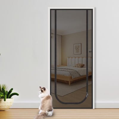 Versterkte kattenhordeur, zachte hordeur met rits, anti-diefstal deur, anti-muggen, verdikt anti-kattengaas, geschikt voor woonkamer, keuken, slaapkamer, zwart,90x190cm