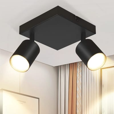 NETTLIFE Opbouwspot - vierkant - zwart - 2-lichts - GU10 Fitting - Metaal - draaibar Plafondspot - Max.25W - Vintage Plafondlamp - voor Woonkamer | Hal | Keuken - Zonder Lichtborn - L 15cm