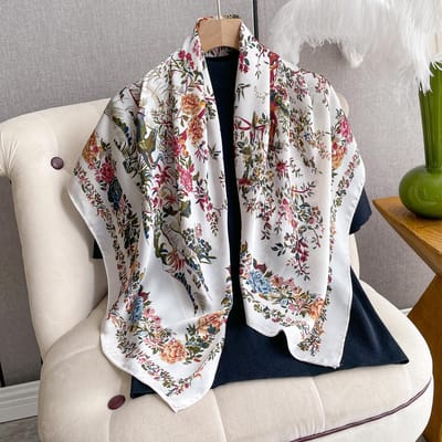 Écharpe en Soie de Luxe pour Femmes Bandeau Hijab Bandana Mode Carrée 90*90Cm Mouchoir Design Châles Wraps Écharpe Foulard gray