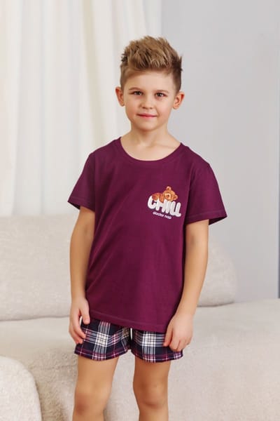 Doctor Nap Katoenen Pyjama Meisjes Jongens | Matching Familie Pyjama | Shortama Korte Mouw Korte Broek | Chill Burgundy PDU.7202 122 / 128
