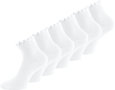 6 paar quarter damessokken met ruches - Naadloos - Katoenen sokken - SQOTTON® - Wit - Maat 35-38