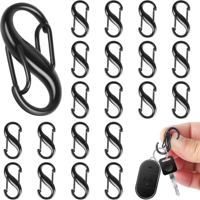 Karabijnhaken, kleine metalen dubbele karabijnhaken, zwart, 8 vormige 2 openingen, 25 mm, voor outdooractiviteiten, wandelen, reizen, kamperen, rugzak | Kleine 8-vormige karabijnhaak met 2 openingen voor rugzak, reizen, wandelen en kamperen