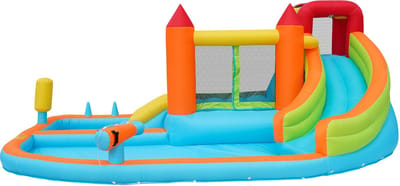YYchan Springkasteel - 9-in-1 Springkussen met Glijbaan - Groot Waterspeelgoed Waterpark - Springkasteel met Zwembad & Klimwand - 364x315x239 cm - Oranje