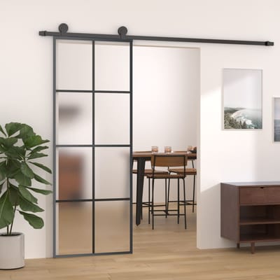 vidaXL - Schuifdeur - met - beslag - 76x205 - cm - ESG-glas - en - aluminium