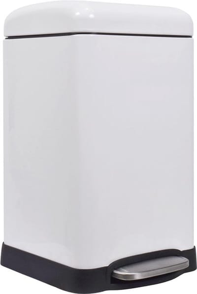 Perel metalen pedaalemmer met uitneembare emmer, solide voet en antislippedaal, ideaal voor thuis en op kantoor, inhoud 20 liter, vierkant 45,5 x 28 x 34 cm, mat wit