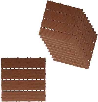 Kunststof Tuintegels - PVC Terrastegels - Buiten Vloer Leggen - Steekbodem Systeem - 30 x 30 cm - Donkerbruin