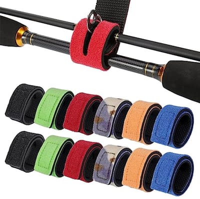 SnelShoppen - 12 Stuks Verstelbare Visriemen, Heavy Duty Klittenband Straps voor Hengels, Waterdichte en Antislip Visspullen, Herbruikbare Fastening S