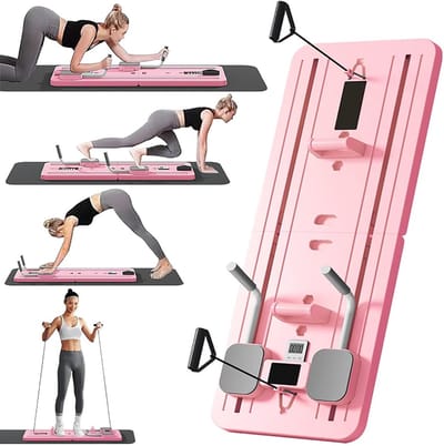 Draagbare Pilates Reformer - Opvouwbaar Trainingsbord - Thuis Fitness - Automatische Rebound - Roze