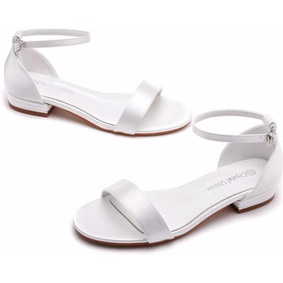 2 cm Vierkante Hak Sandalen Ondiep Mondje Enkelbandgesp Sandalen Ivoorwit Zijde Satijn Doek Bruid Witte Sandalen voor Dames 39 white