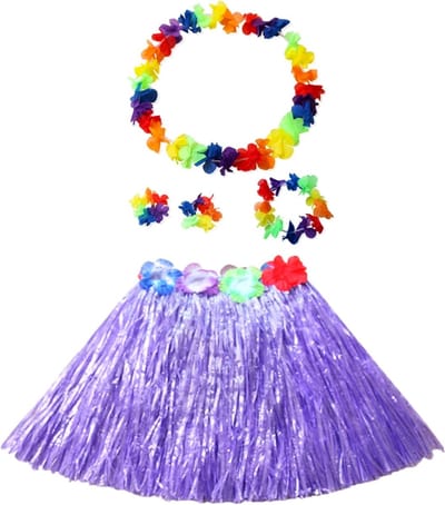 Hawaiiaanse Gras Hula Rok met Krans voor Feestjes, Geschikt voor Verkleedpartijen, Verjaardagen en Carnaval (Paars)