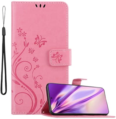 Cadorabo Hoesje geschikt voor Samsung Galaxy S21 ULTRA in BLOEMEN ROZE - Beschermhoes in bloemmotief met magnetische sluiting, standfunctie en kaartsleuven Book Case Cover Etui