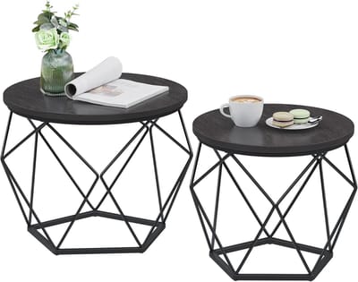 Furnstar Ronde Salontafels Set van 2 – Bijzettafels – Modern Design – Afneembaar Tafelblad – Stalen Frame – Zwart