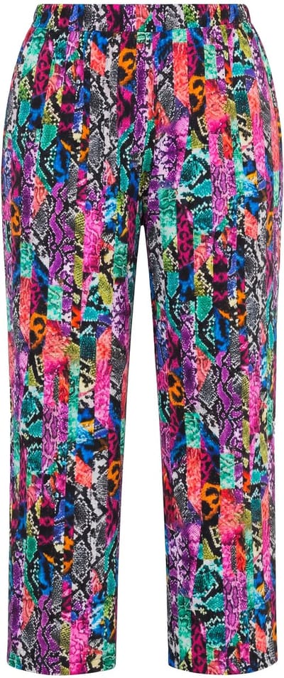 Ulla Popken - Dames - Jersey broek slangenmotief rechte pijpen - Zwart - Maat 58+