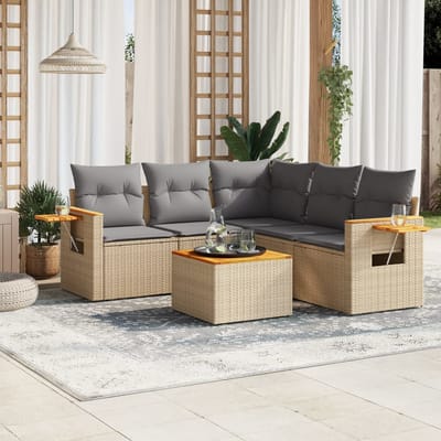 vidaXL - 6-delige - Loungeset - met - kussens - poly - rattan - beige