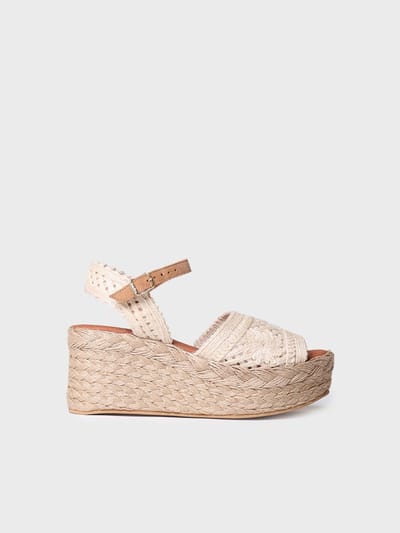 Dames espadrille met hoge hakken van gehaakte stof | RENATA