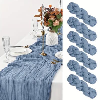6 Stuks Groene Tafelloper Bruiloft Banket Boho Bruiloft Baby Bruidsdouche Decoratie Tafelloper Vakantie Banket Luxe Tafelkleed 6pcs-90x340cm blauw/grijze kleur