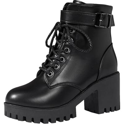 Chaussures pour femmes, bottines pour femmes, grandes tailles, bottes modernes pour femmes, lacets, bout rond, fermeture éclair latérale, talons épais, boucle, chaussures pour femmes 41 noir