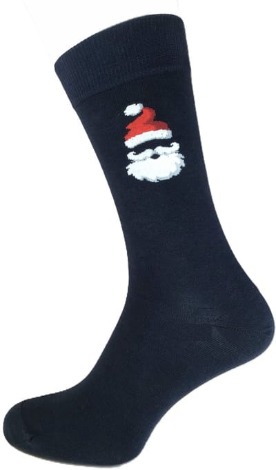 Bonnie Doon Mr. Claus Christmas Sock Kerstsokken met subtiel ingebreide Kerstman Dames Blauw maat 36/42 - Kerst - feestelijk - subtiel - gladde teennaad - versterkte hak en teen - Oekotex - vrolijke sokken - blauwe sokken - Dark Blue - BP251104.111