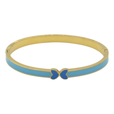 Blauwe Hinge Bangle Armband met Vlinder - Gold-Plated Staal & Blauwe Emaille - Klapsluiting - Inclusief Doosje