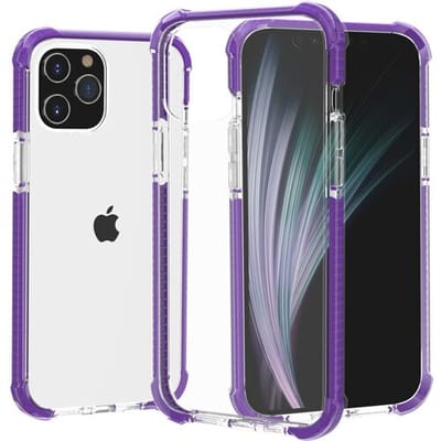 ShieldCase Bumper shock case geschikt voor Apple iPhone 14 Pro hoesje - Doorzichtig hoesje met gekleurde randen - Schokbestendig - Transparant / paars