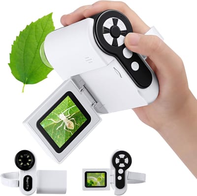 Microscoop - Microscoop voor kinderen - microscoopset - 1000x handmicroscoop voor kinderen, 2,0 inch scherm, mini-zakmicroscoop met 6 verstelbare ledlampjes, kerstcadeaus voor kinderen van 8 tot 12 jaar, inclusief 32 GB SD-kaart（Wit）