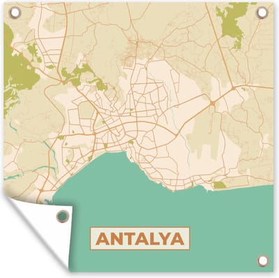 Tuin poster Kaart - Antalya - Stadskaart - Plattegrond - Vintage - 200x200 cm - Tuindoek
