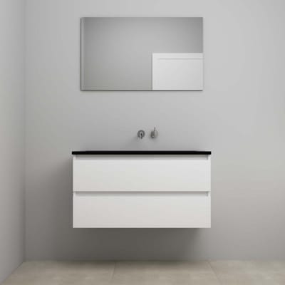 On-Line Badkamermeubelset - 100 cm - Voorgemonteerd - Ladestructuur - Acryl Wastafel - zonder Kraangat - Spiegel met LED-Verlichting - Hoogglans Wit