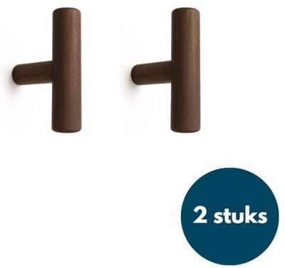 Jashaken hout - Walnoot - Kapstok haken - Wandhaken - Wandkapstok - 2 stuks