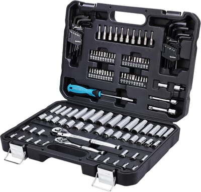 Gereedschapskoffer - met 121-Delige - Gereedschapset Auto Mechanica - 1/4" - 3/8" Aandrijfdopset - Handgereedschapsset - Cr-V Metrische - Keizerlijke Sockets - 72-tands Snelkoppelingsratel - 40-in-1 Magnetische Schroevendraaier - Zilver/Zwart